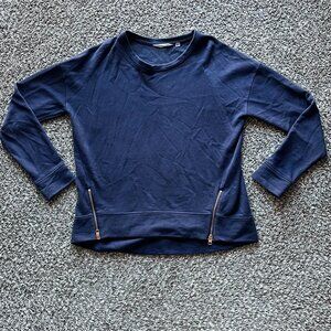 Athleta Sweatshirt Womens Small Navy Blue Long Sleeve Pullover Zipper Details
